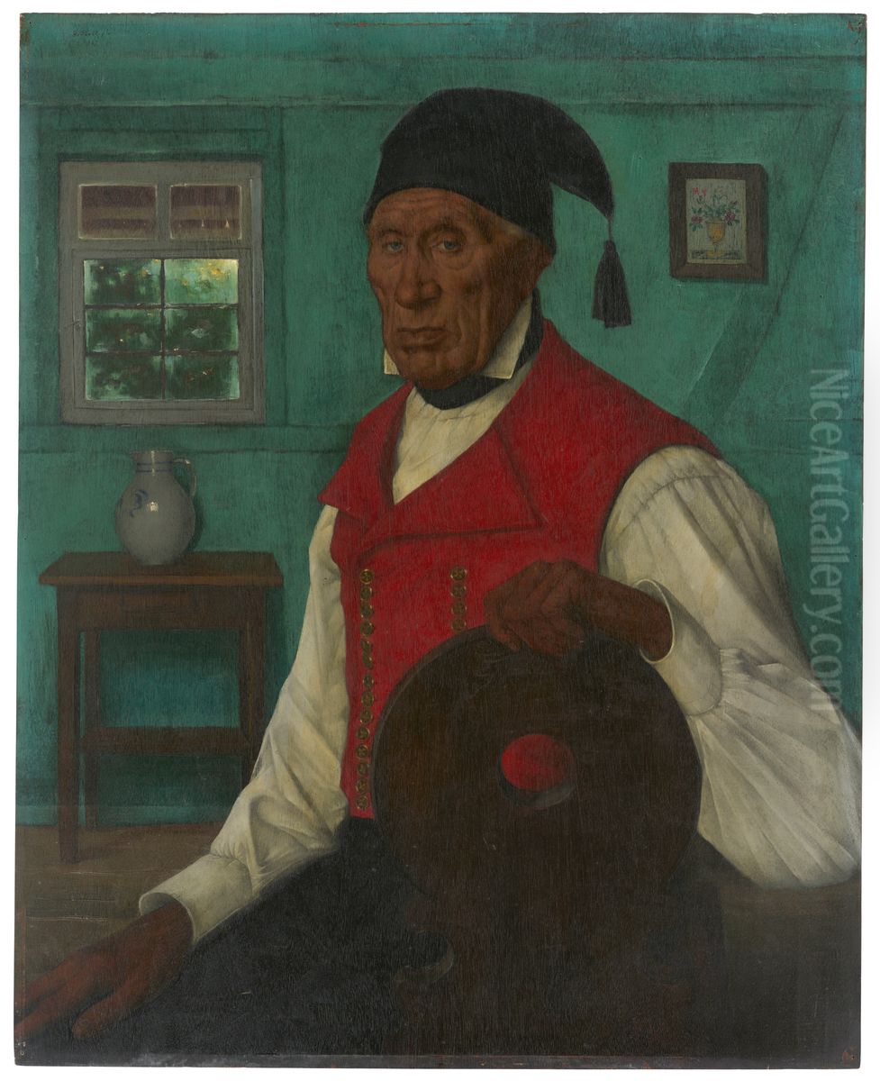 Alsatian Farmer Wearing a Red Waistcoat Oil Painting by Gustave Stoskopf