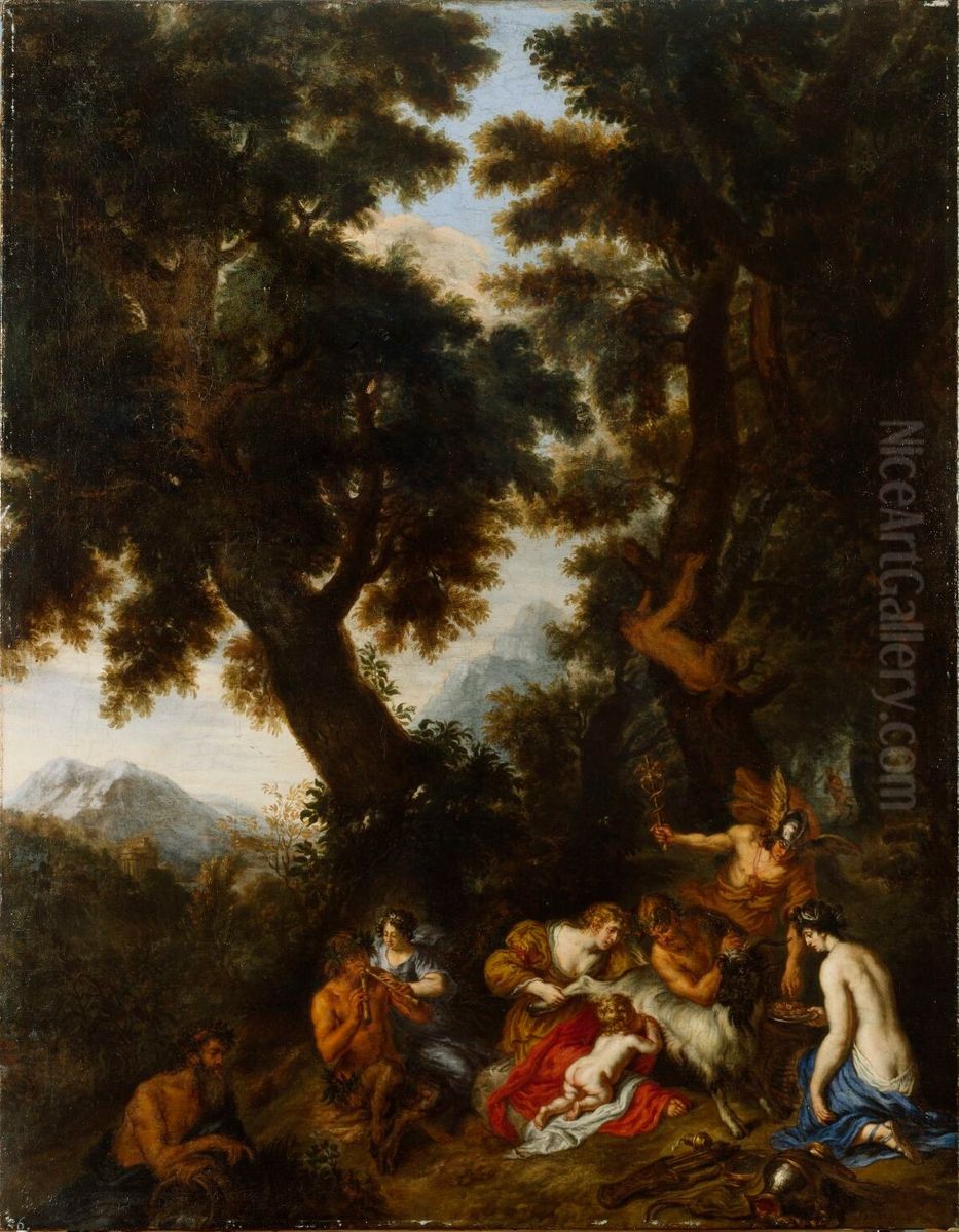 The boy Jupiter is suckled by goats Oil Painting by Joachim von, I Sandrart