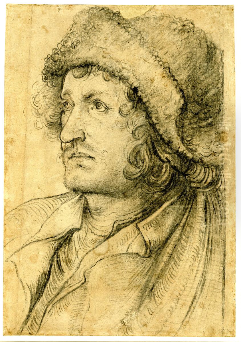 Portrait of an unknown man wearing a sheepskin hat Oil Painting by Hans Burgkmair the elder