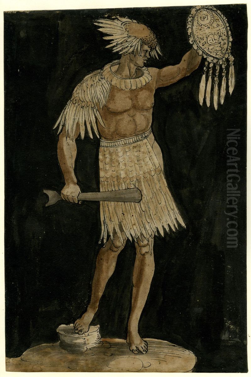 Standing black youth dressed holding a club and shield Oil Painting by Hans Burgkmair the elder