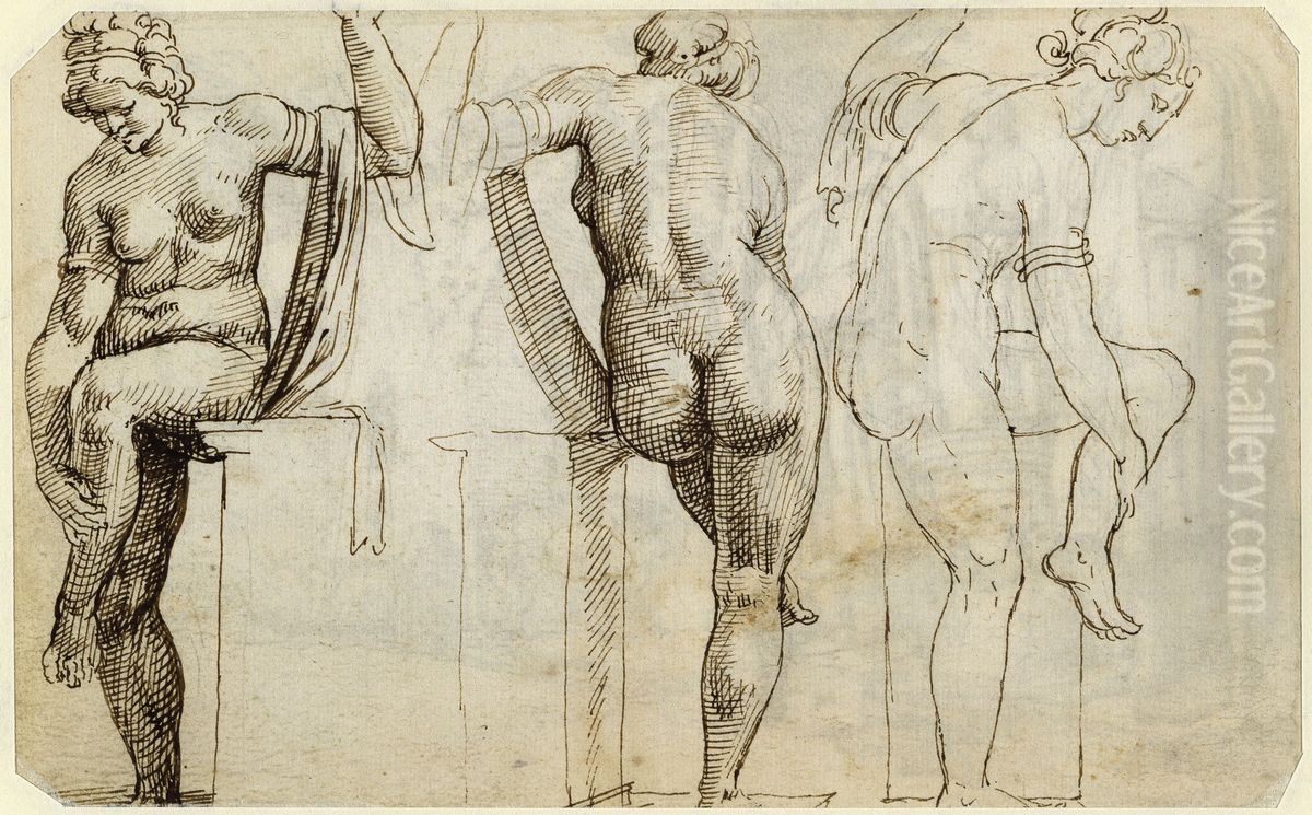 Three views of a Venus statuette Oil Painting by Maarten Van Heemskerck