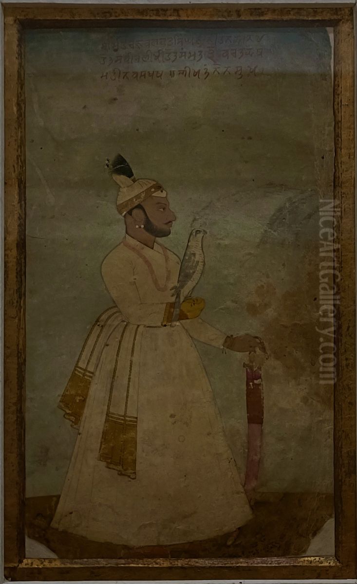 Raja Balwant Singh (1724-63) of Jammu holding a hawk Oil Painting by Nainsukh
