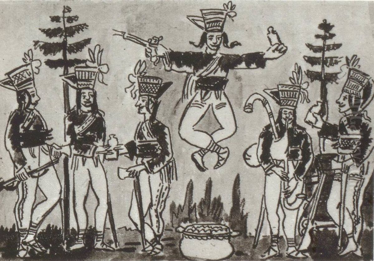 Janosik and the Outlaws, after a folk painting on glass Oil Painting by Stanislaw Ignacy Witkiewicz (Witkacy)