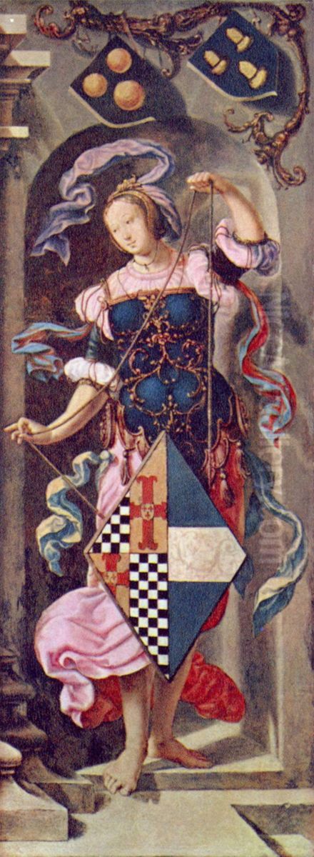 Schilddrager met het wapen van Dirckje Boelensdr. Oil Painting by Lucas Van Leyden