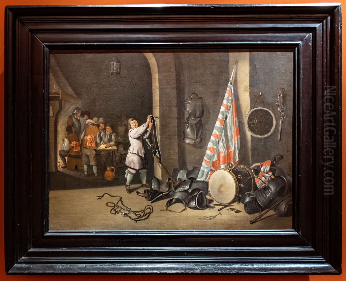 Guard room with officers playing cards Oil Painting by Wolfgang Heimbach