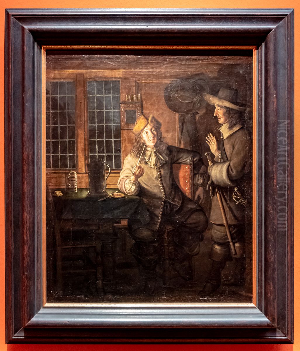 Two men in conversation Oil Painting by Wolfgang Heimbach