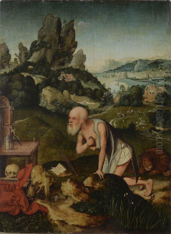 Saint Hieronymus in a landscape Oil Painting by Joos Van Cleve