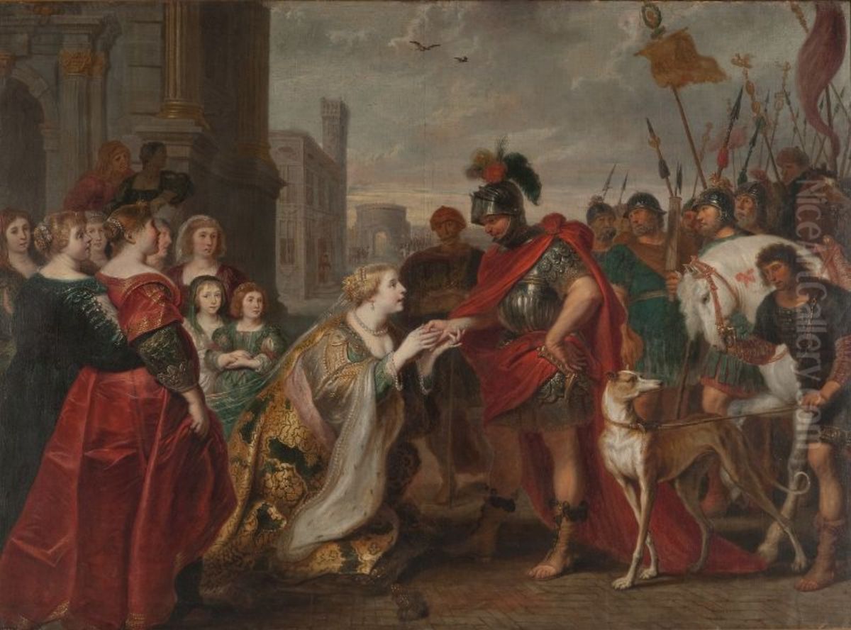 The meeting of Cleopatra and Mark Antony Oil Painting by Cornelis De Vos