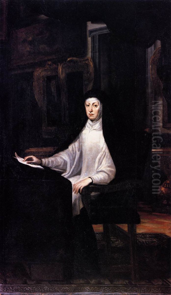 Portrait of Queen Mariana de Austria as a Widow Oil Painting by Juan Carreno De Miranda