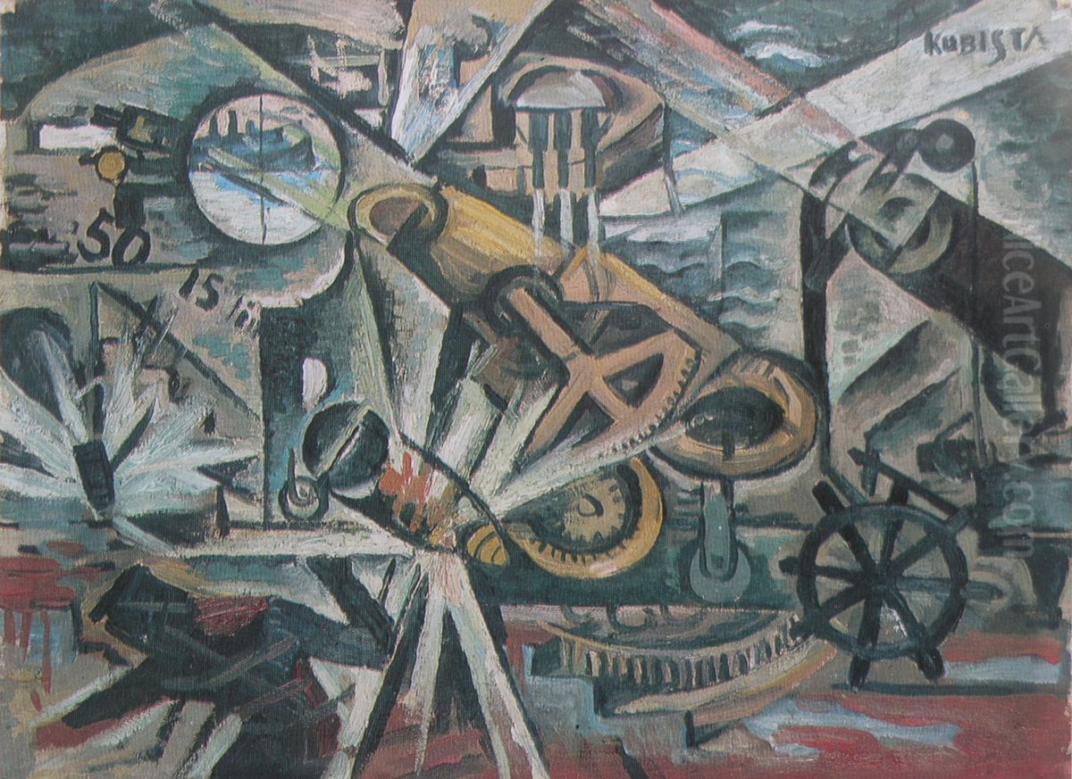 Coastal Cannons Fighting the Navy Oil Painting by Bohumil Kubista