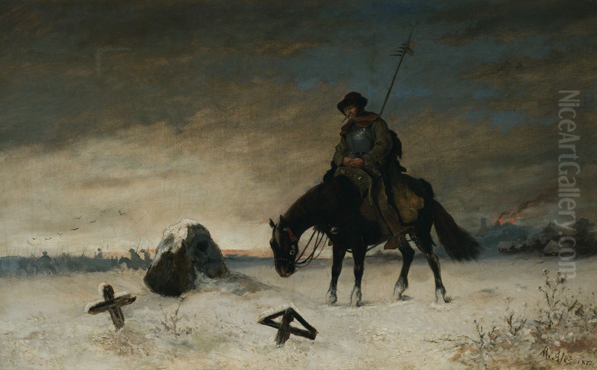 U hrobu boziho bojovnika (Posledni Taborita) Oil Painting by Mikolas Ales