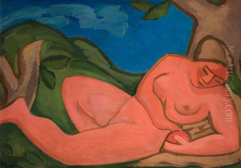 Eva s jablkem Oil Painting by Vaclav Spala