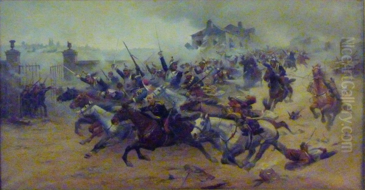 La Charge d'Alincourt Oil Painting by Antoine Gabriel Gaston Claris