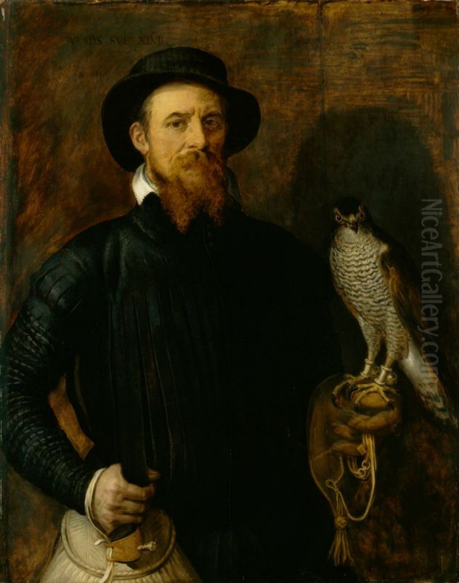Portrait of a man with a falcon Oil Painting by Frans Floris I