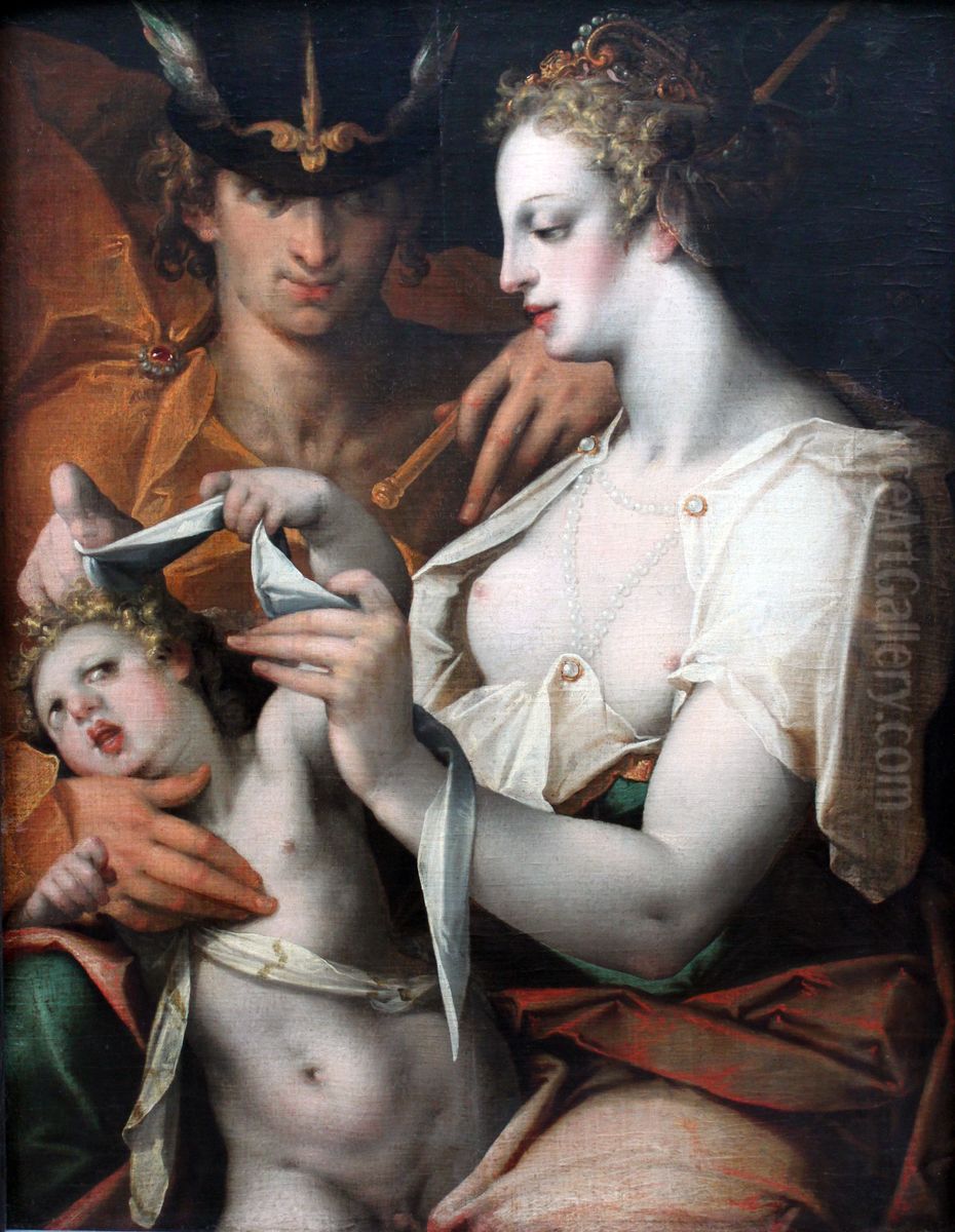Venus und Merkur verbinden Amor die Augen Oil Painting by Bartholomeus Spranger