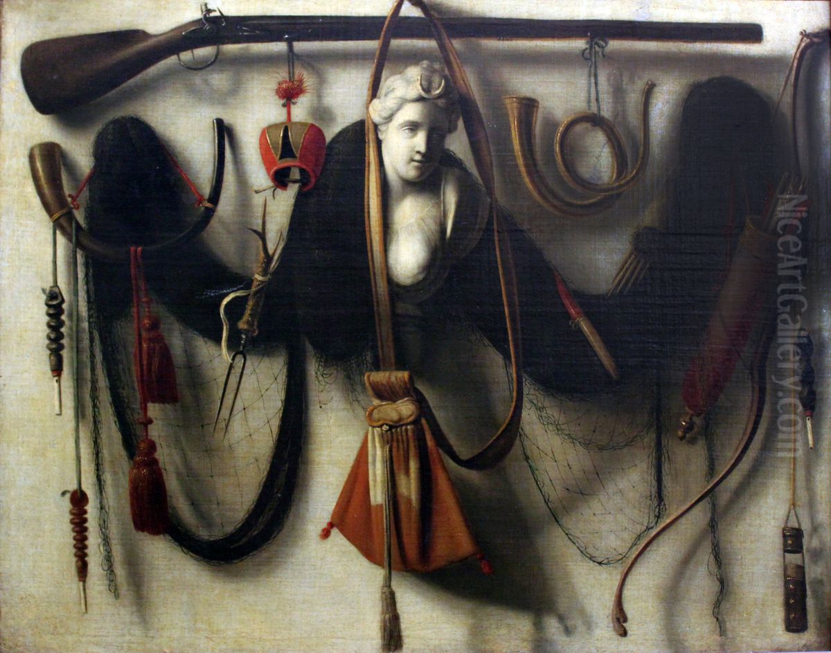 Stillleben mit Lunabuste, Jagdwaffen und -gerat Oil Painting by Christoffel Pierson