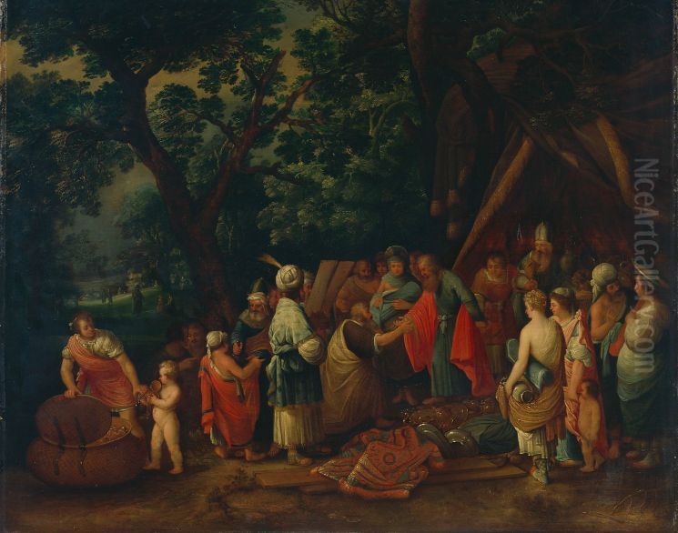 The Jews bring their offerings for the Tabernacle. Oil Painting by Adriaen Van Stalbemt