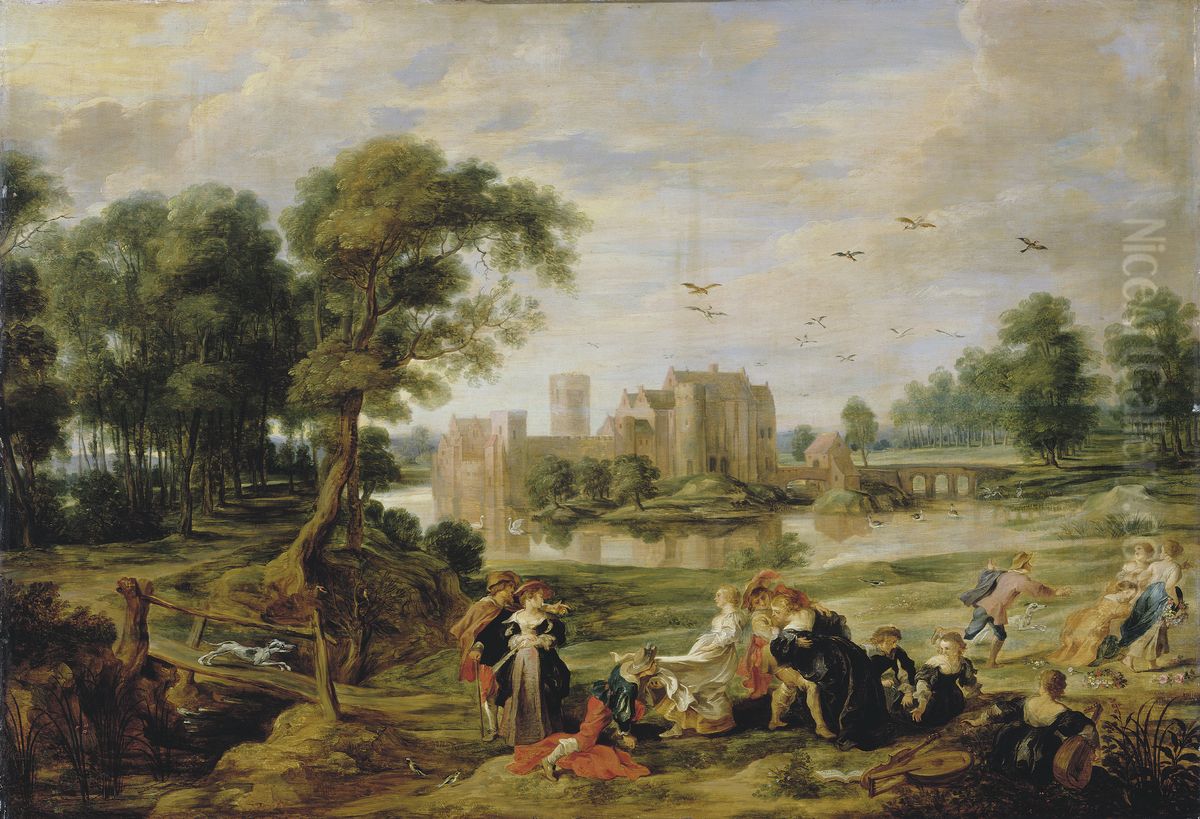 Het slotpark van het kasteel het Steen te Elewijt Oil Painting by (studio of) Rubens, Peter Paul