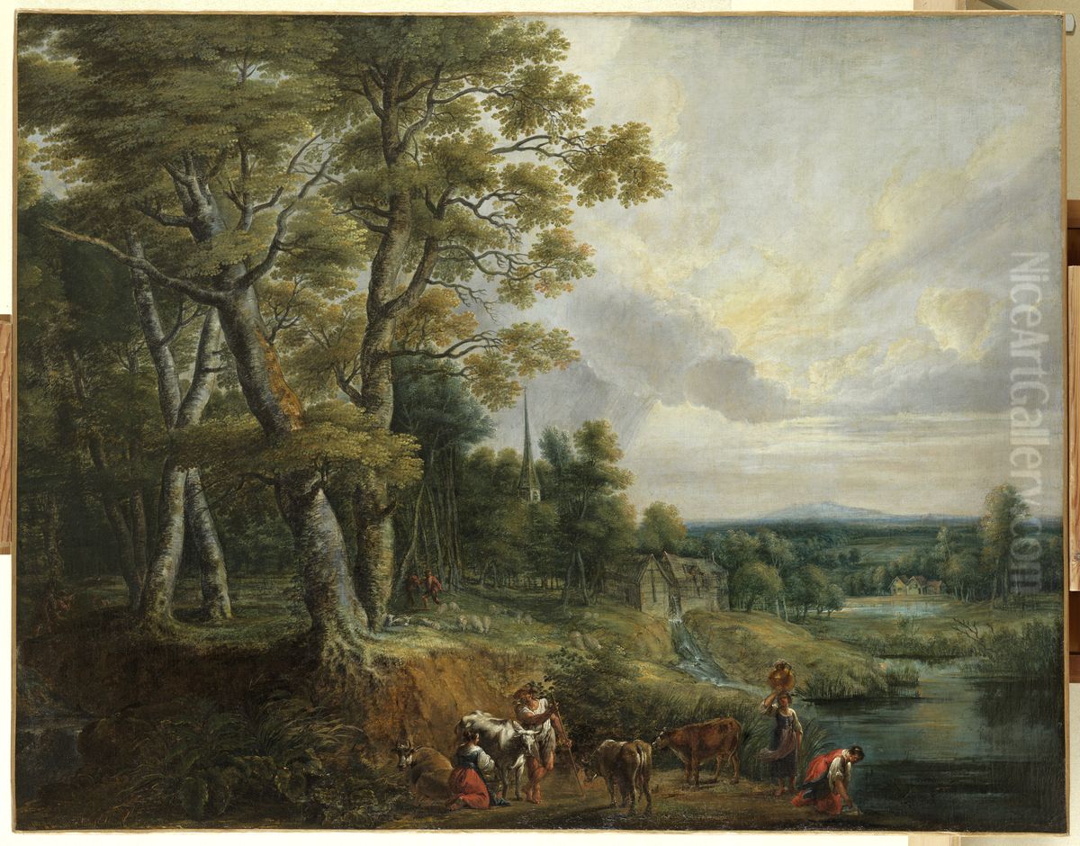 Landscape with cows Oil Painting by Lucas Van Uden