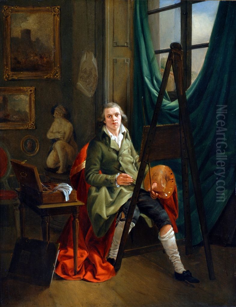 Selbstbildnis des Kunstlers in seinem Atelier zu Mannheim Oil Painting by Carl Kuntz