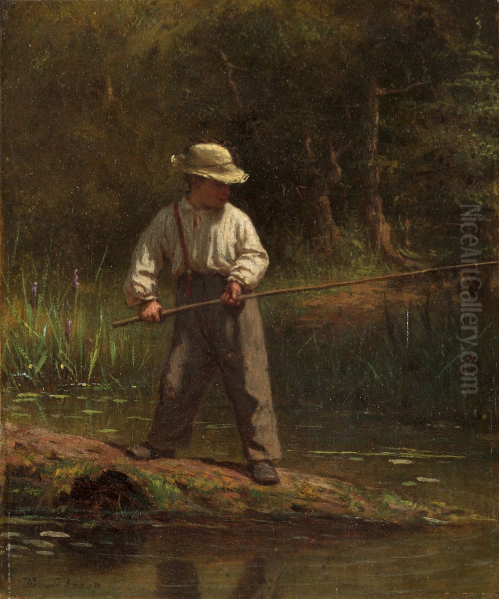 Boy Fishing Oil Painting by Eastman Johnson