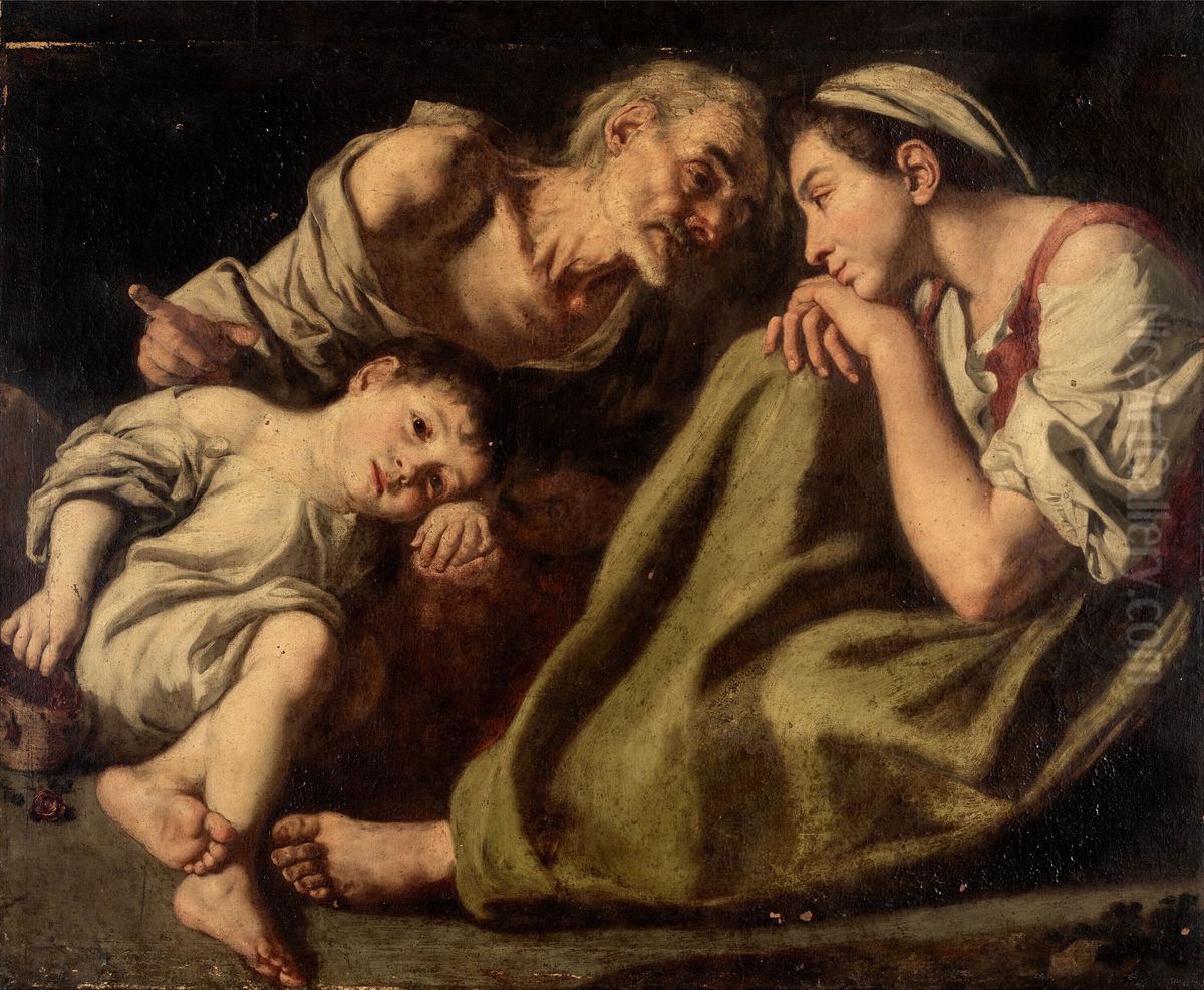 A peasant family Oil Painting by Gaspare Traversi