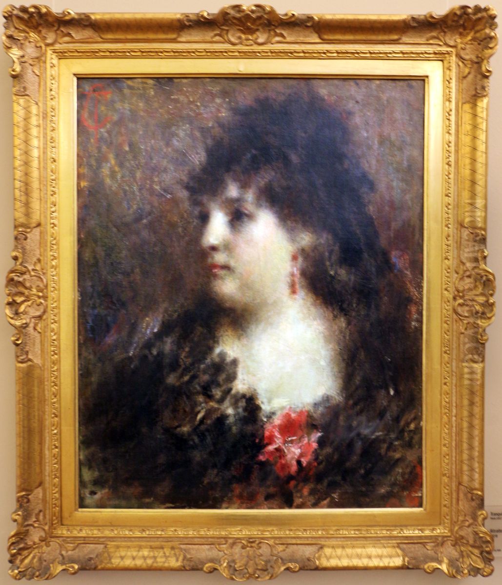 Portrait of Signora Curti Oil Painting by Tranquillo Cremona