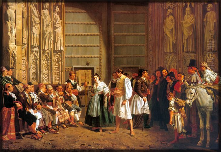 Tribunal de les Aigues de Valencia Oil Painting by Bernardo Ferrandiz Badenes