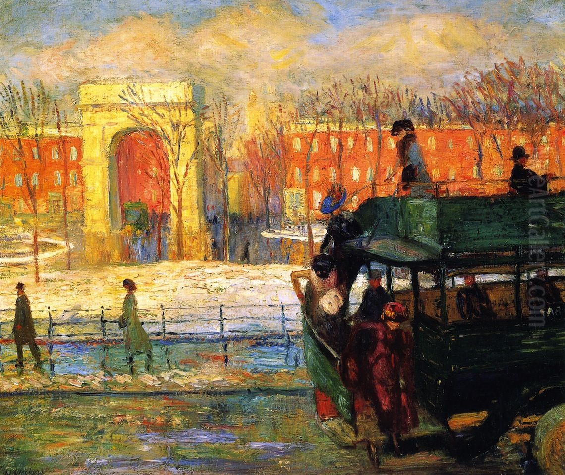Descending from the Bus Oil Painting by William James Glackens