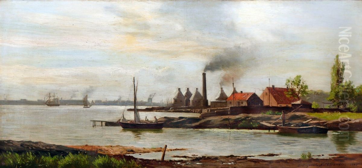 Gl. Kalkbraenderi set fra nord. August Fischer 1885 Oil Painting by August Fischer