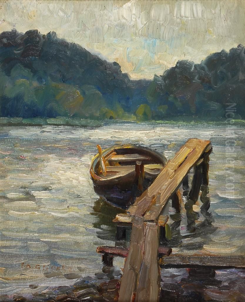 At the Lakeshore Oil Painting by Ferdinand August Glienke