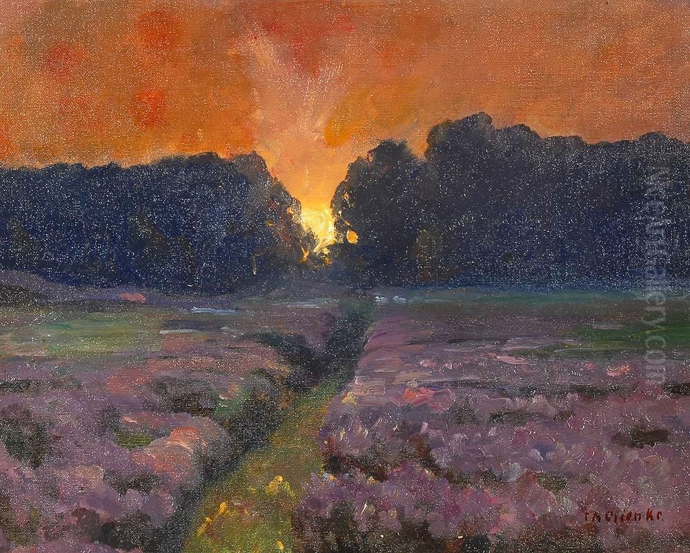 Sunset Oil Painting by Ferdinand August Glienke