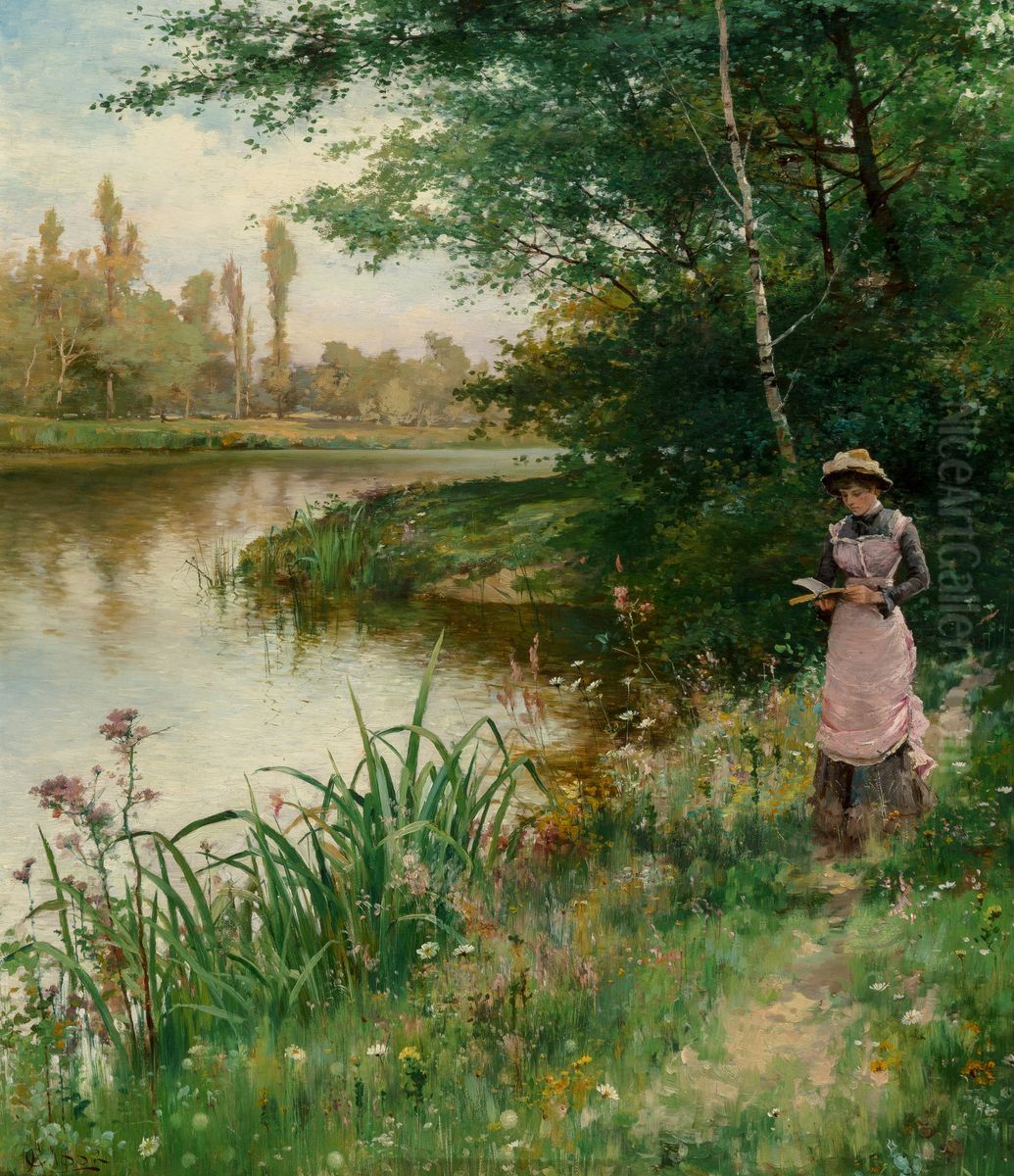 A Walk by the River Oil Painting by Alfred Augustus Glendening, Jr.