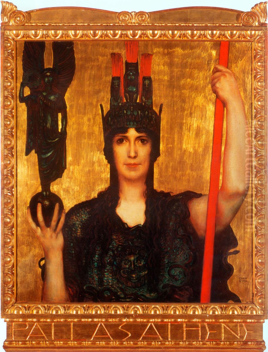Pallas Athene Oil Painting by Franz Stuck