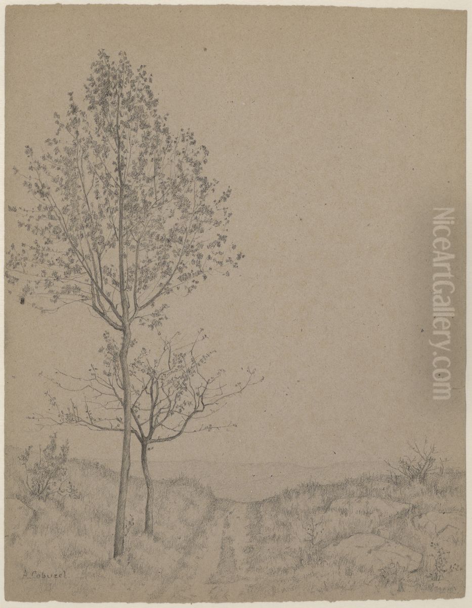 Landscape with Two Young Trees along a Path Oil Painting by Auguste-Hector Cabuzel