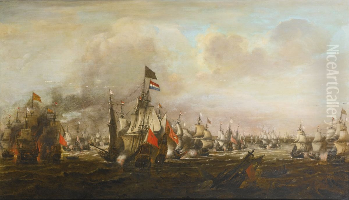 The Battle of the Downs Oil Painting by Simon De Vlieger