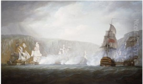 An engagement between British and Dutch frigate squadrons off Norway on 22 August 1795 Oil Painting by Nicholas Pocock