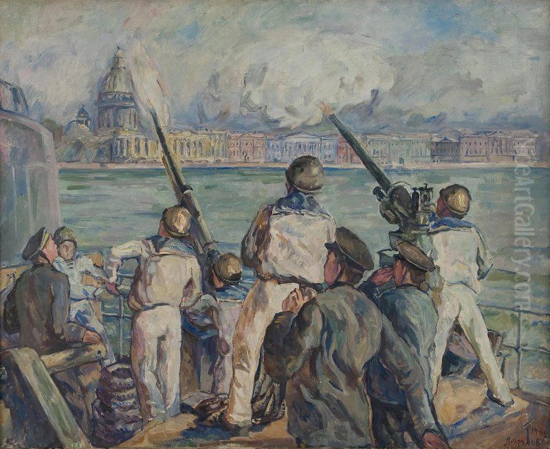 Defence of Leningrad Oil Painting by Aristarkh Lentulov