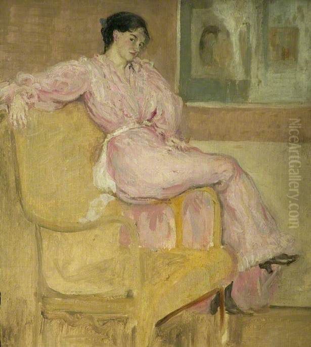 Mrs Conder in Pink Oil Painting by Charles Conder