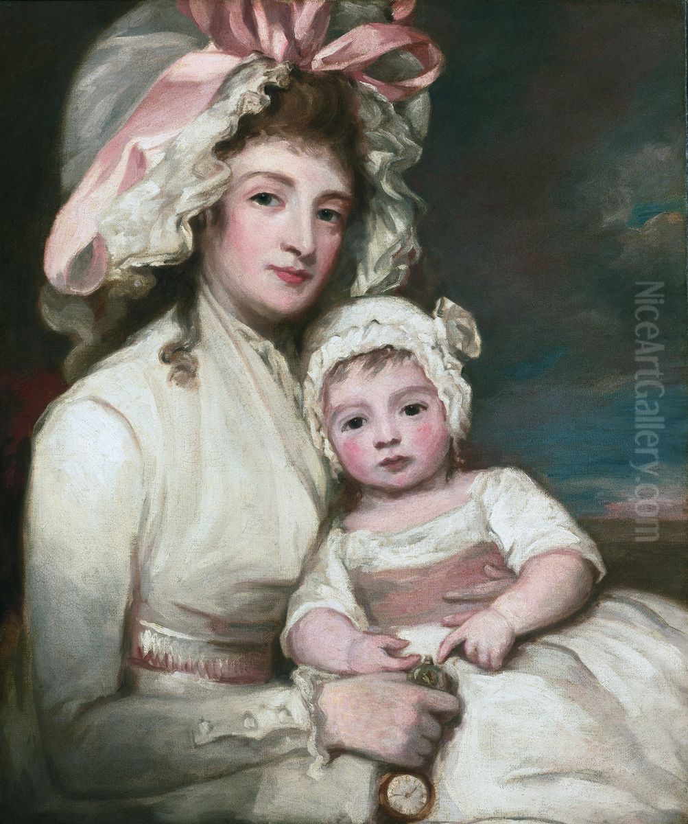 Mrs. Henry Ainslie with her child Oil Painting by George Romney