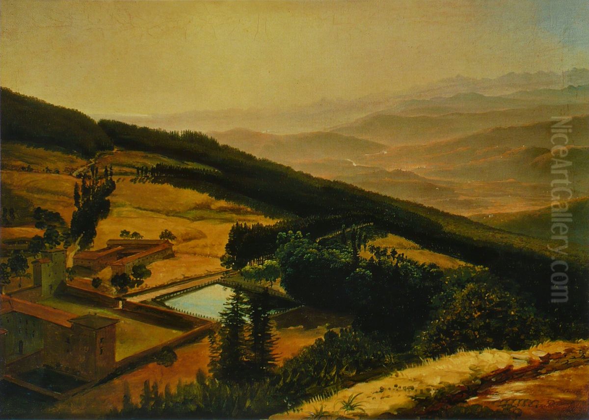 Vue de couvent de Vallombrosa, et le val d'Arno vus du Paradisino Oil Painting by Louis Gauffier