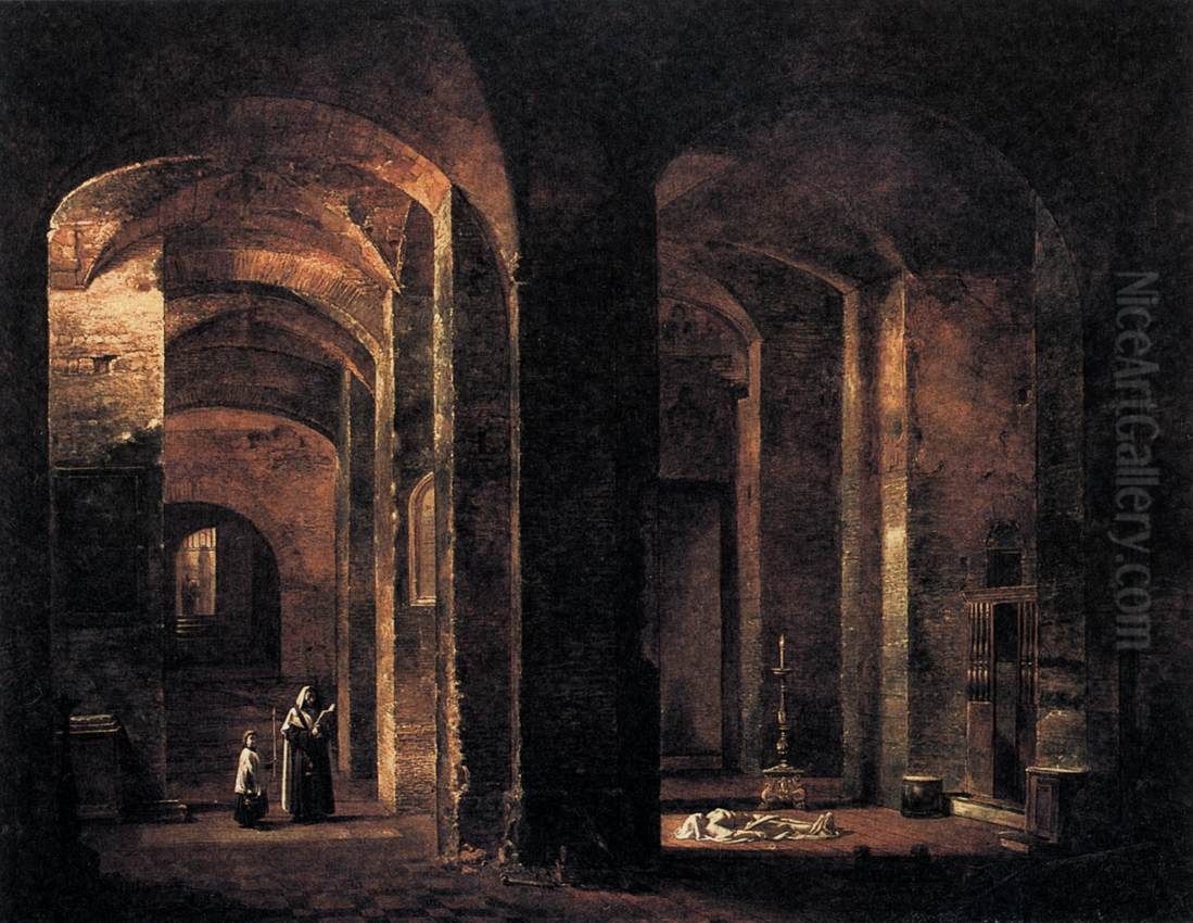 Crypt of San Martino ai Monti, Rome Oil Painting by Francois Marius Granet