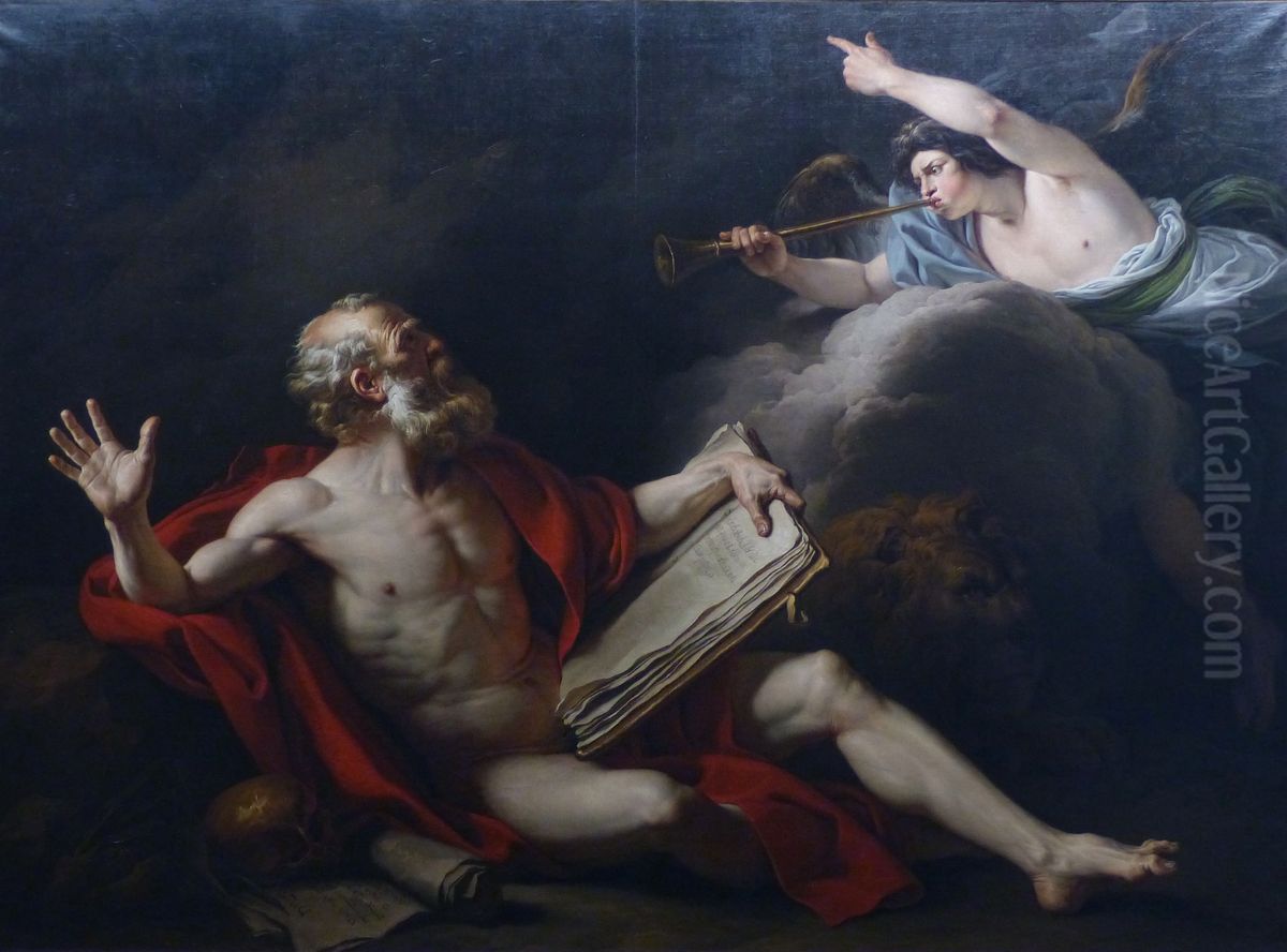 St Jerome in the Desert Listening to the Trumpet of Judgment Oil Painting by Francois-Andre Vincent