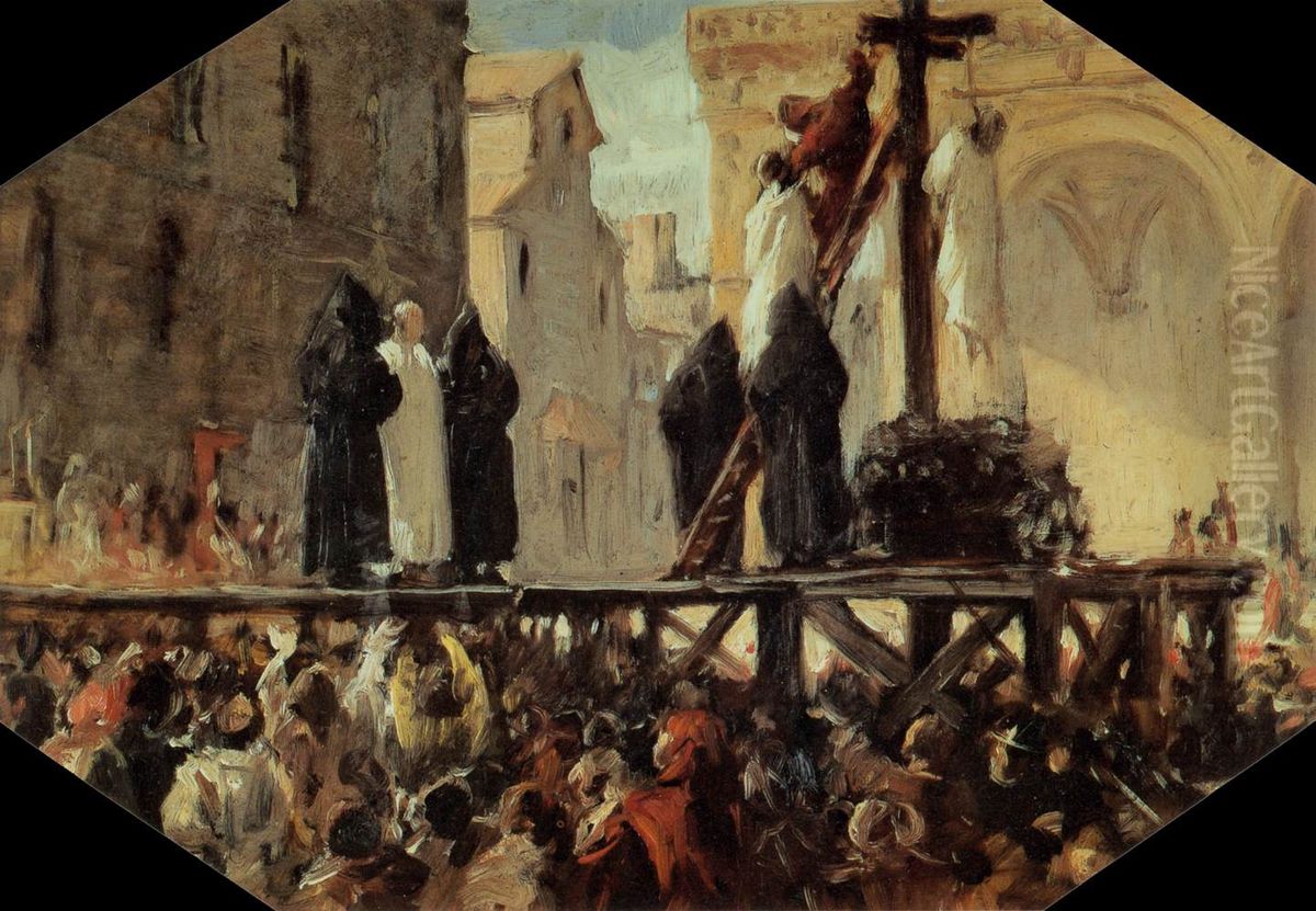 The execution of Savonarola. Sketch Oil Painting by Stefano Ussi