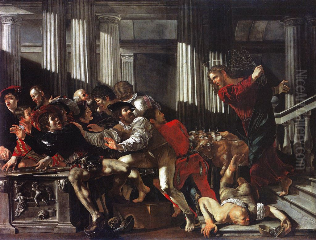 Christ driving the money-changers from the Temple Oil Painting by Cecco Del Caravaggio