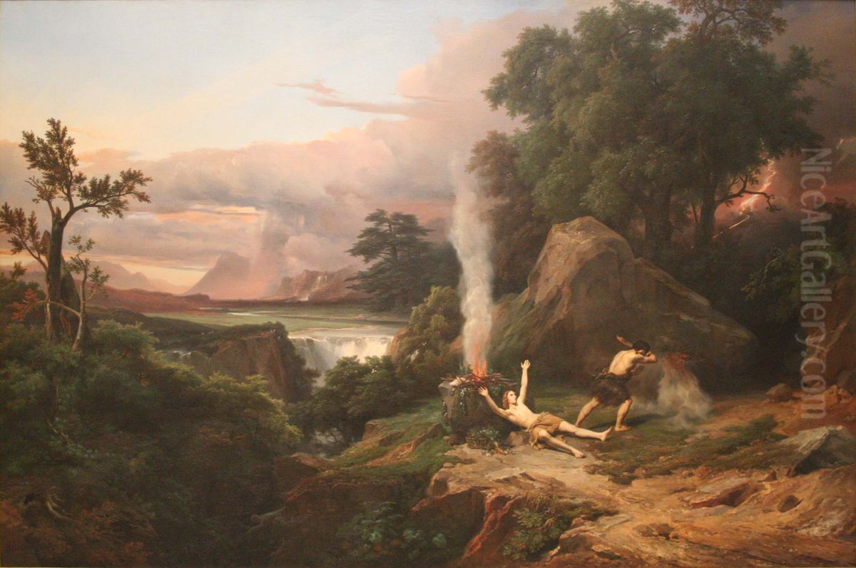 Death ofAbel. Historical landscape Oil Painting by Jean-Charles-Joseph Remond