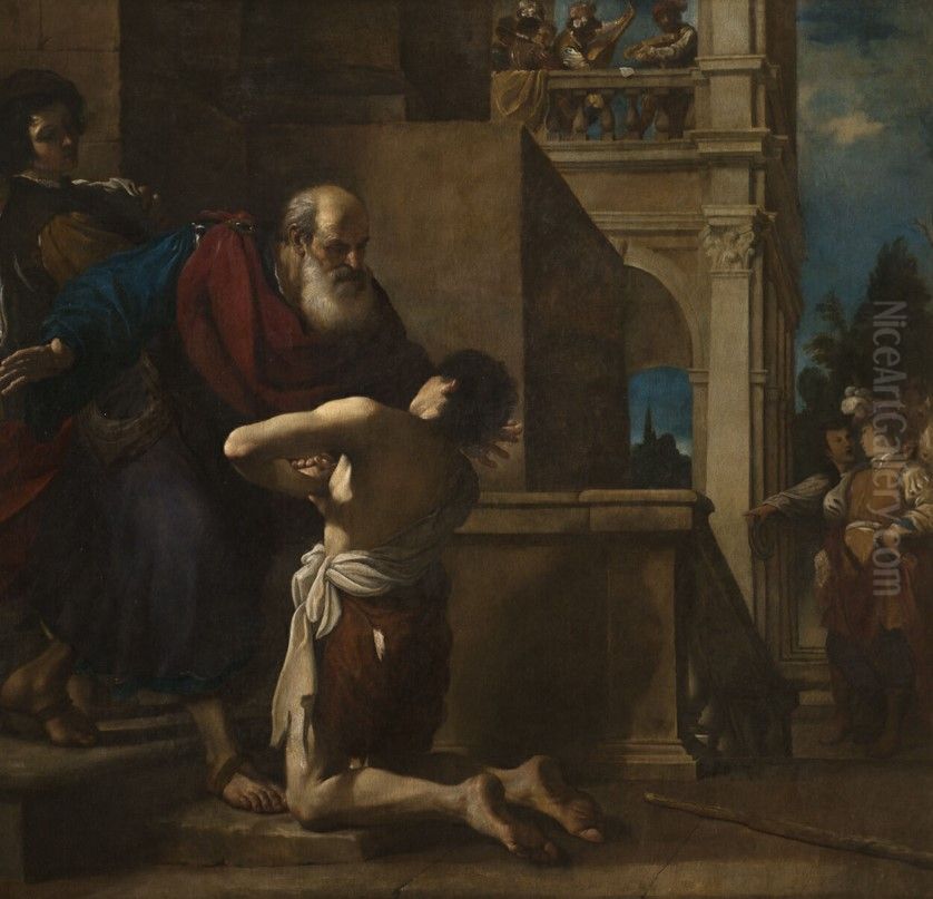 Return of the Prodigal Son, Guercino (Galleria Sabauda) Oil Painting by Giovanni Francesco Barbieri