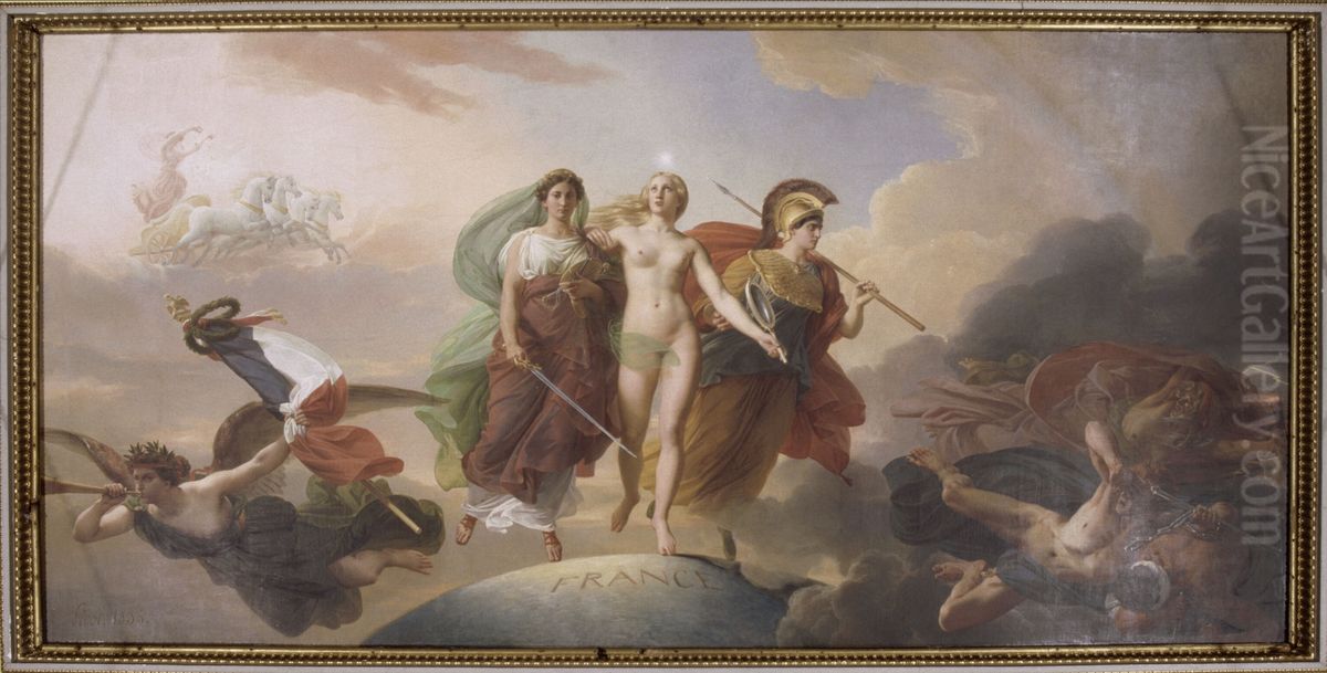 Truth, accompanied by Justice and Wisdom, protecting France against Hypocrisy, Fanaticism and Discord Oil Painting by Francois-Edouard Picot