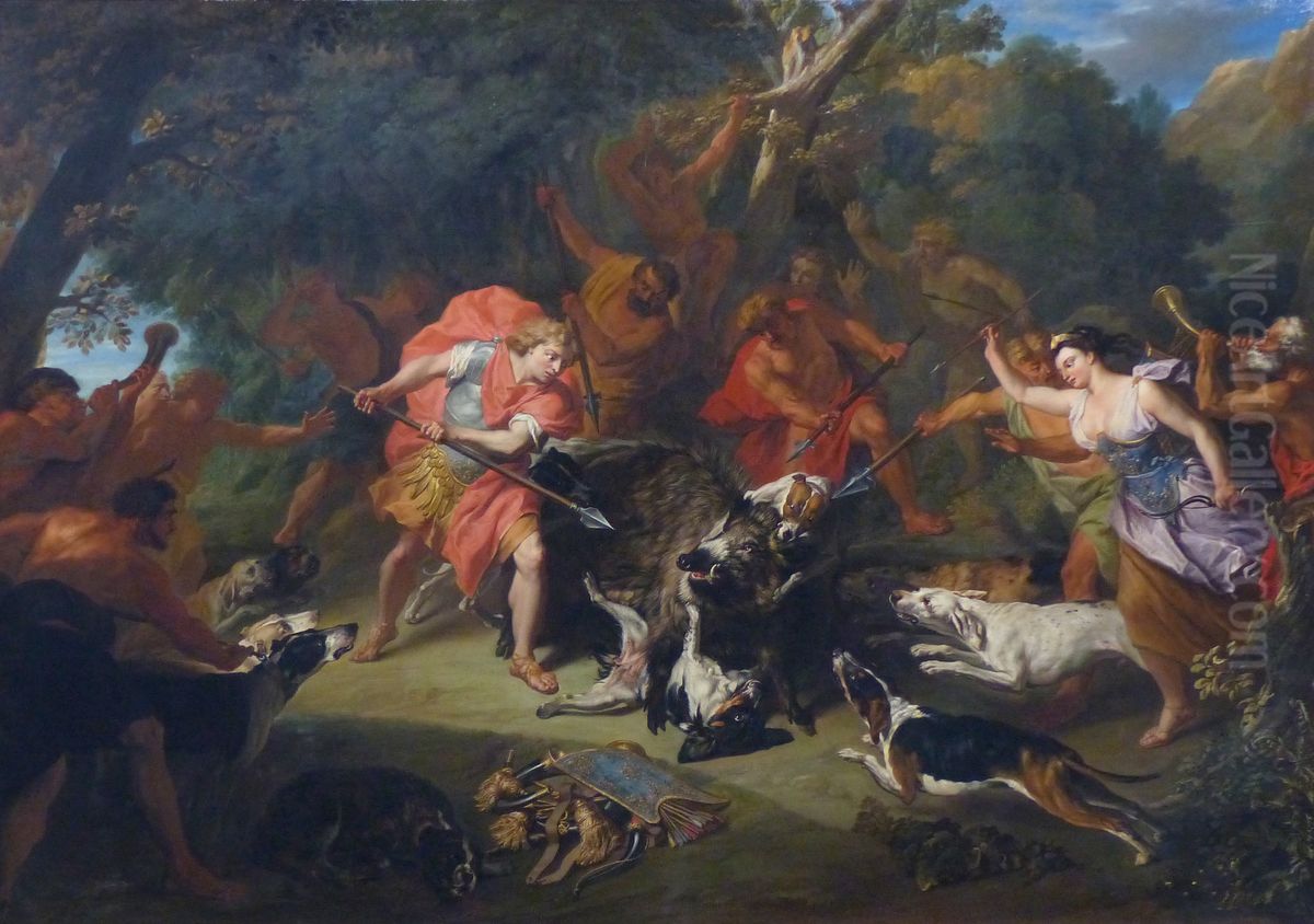 MeleagerKills Calydon Boar Oil Painting by Jacob van Schuppen