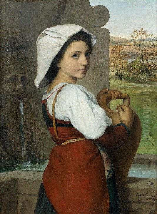 Young italian girl with an amphora Oil Painting by Emile Salome